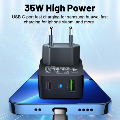 Techsuit CHPD173 Tiny hálózati töltő, 35W, 3A, 1 x USB-A - 1 x USB-C, fekete