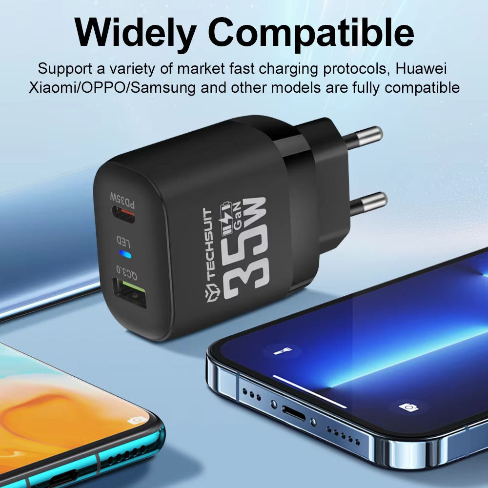 Techsuit CHPD174 hálózati töltő, 35W, 3A, 1 x USB-A - 1 x USB-C, fehér
