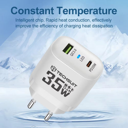 Techsuit CHPD174 hálózati töltő, 35W, 3A, 1 x USB-A - 1 x USB-C, fehér