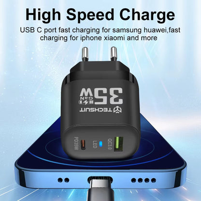 Techsuit CHPD174 hálózati töltő, 35W, 3A, 1 x USB-A - 1 x USB-C, fehér