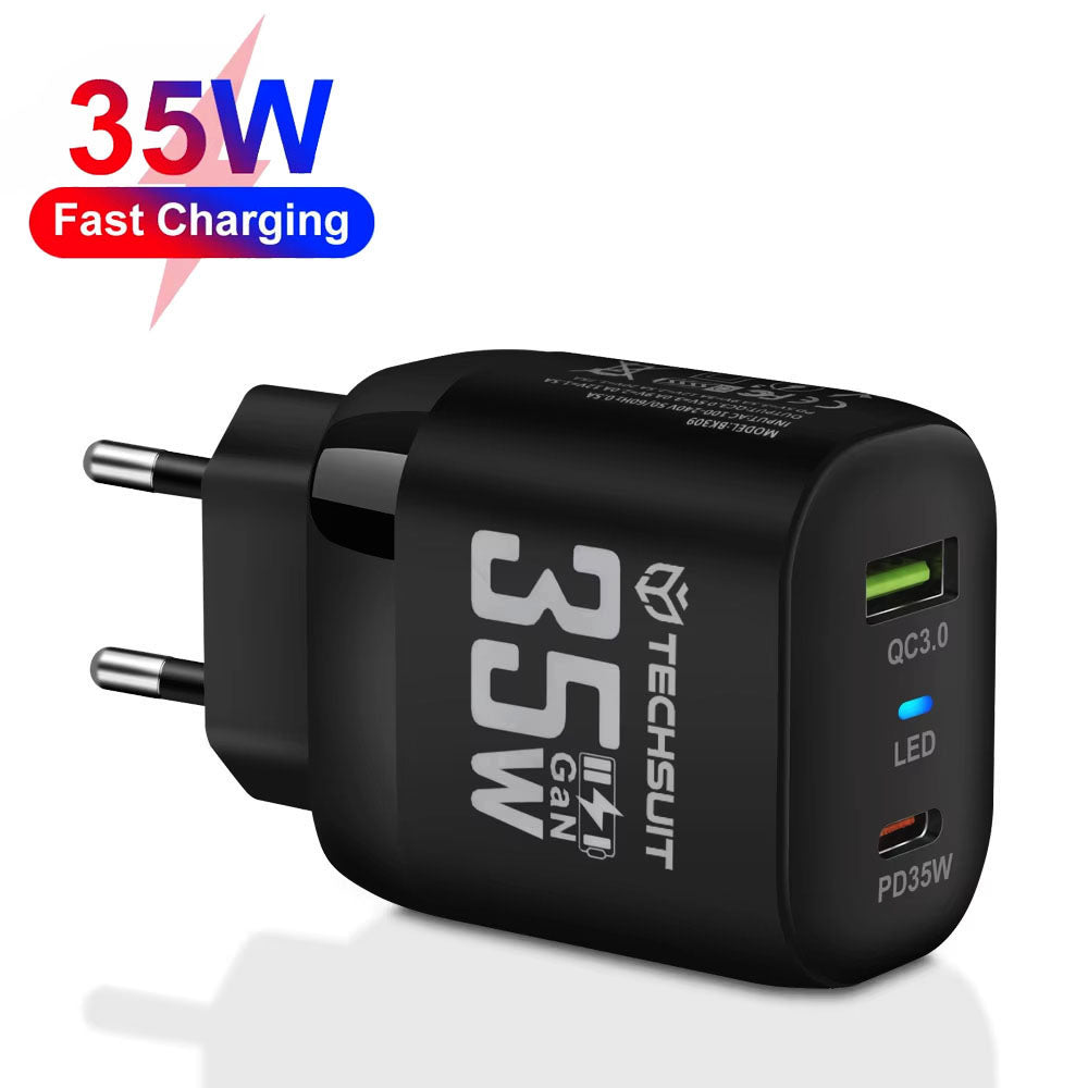 Techsuit CHPD174 hálózati töltő, 35W, 3A, 1 x USB-A - 1 x USB-C, fekete
