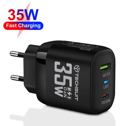 Techsuit CHPD174 hálózati töltő, 35W, 3A, 1 x USB-A - 1 x USB-C, fekete