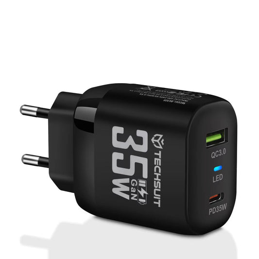 Techsuit CHPD174 hálózati töltő, 35W, 3A, 1 x USB-A - 1 x USB-C, fekete