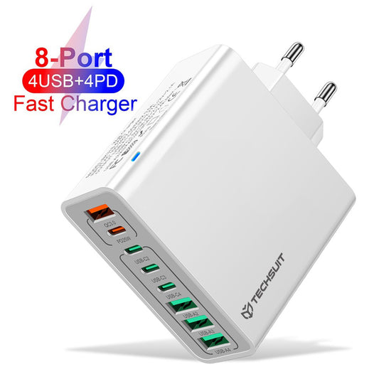 Techsuit CHPD224 hálózati töltő, 65W, 3.25A, 4 x USB-A - 4 x USB-C, fehér