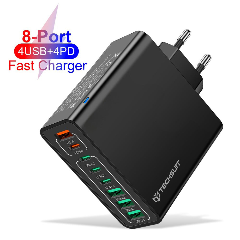 Techsuit CHPD224 hálózati töltő, 65W, 3.25A, 4 x USB-A - 4 x USB-C, Fekete