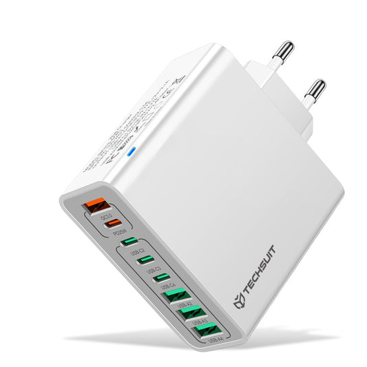Techsuit CHPD224 hálózati töltő, 65W, 3.25A, 4 x USB-A - 4 x USB-C, fehér