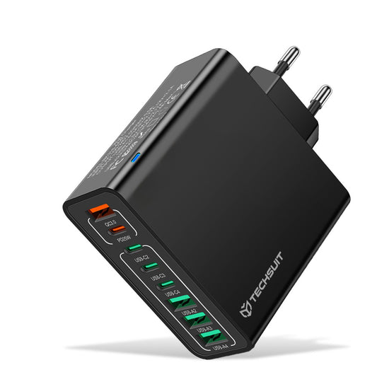 Techsuit CHPD224 hálózati töltő, 65W, 3.25A, 4 x USB-A - 4 x USB-C, Fekete