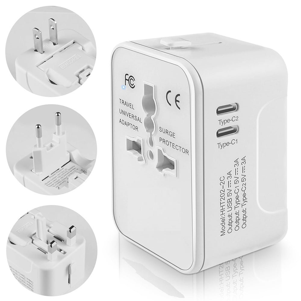 Techsuit HHT202-2C Travel hálózati töltő, 15W, 3A, 2 x USB-C, Fehér