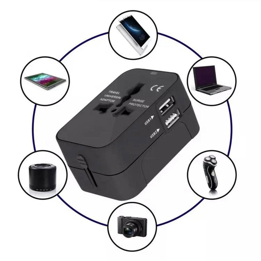 Techsuit HHT202 Travel hálózati töltő, 10W, 2A, 2 x USB-A, Fekete