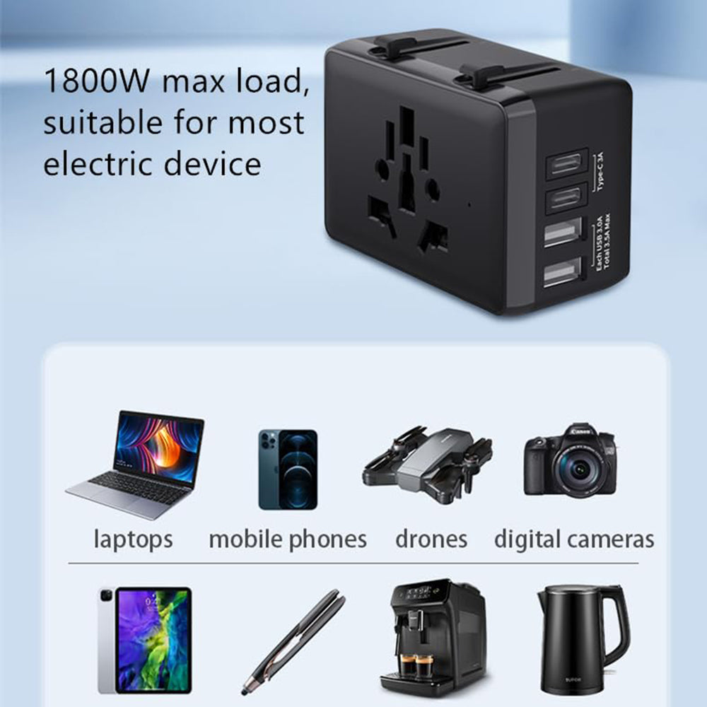 Techsuit HHt204A Travel hálózati töltő, 15W, 3A, 2 x USB-A - 2 x USB-C, Fekete