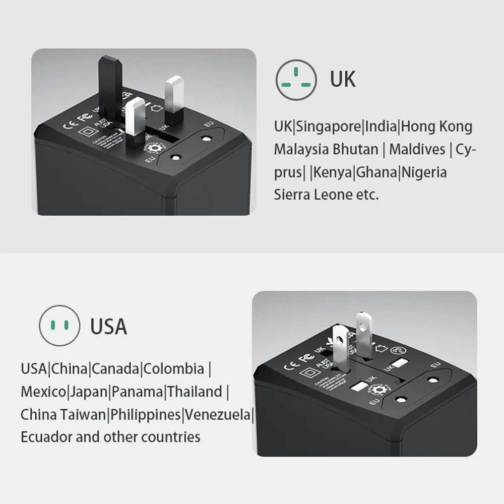 Techsuit HHt204A Travel hálózati töltő, 15W, 3A, 2 x USB-A - 2 x USB-C, Fekete