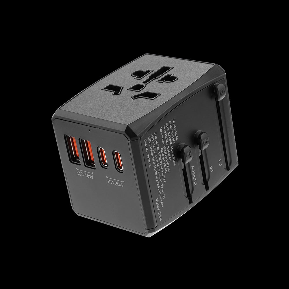 Techsuit HHT904-B2 Travel Network Charger, 20W, 3A, 2 x USB-A - 2 x USB-C, Black