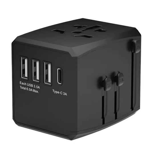 Techsuit HHT904-B3 Travel hálózati töltő, 30W, 3A, 3 x USB-A - 1 x USB-C, fekete