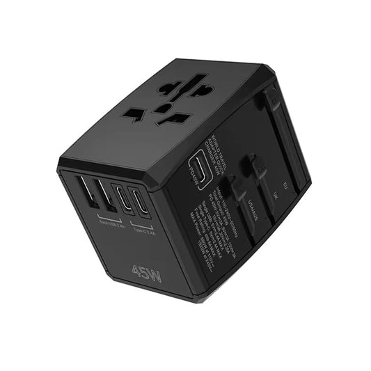 Techsuit HHT905 Travel hálózati töltő, 45W, 3A, 2 x USB-A - 2 x USB-C, Fekete