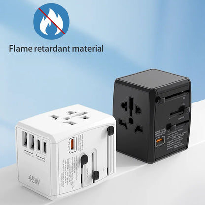 Techsuit HHT905 Travel Network Charger, 45W, 3A, 2 x USB-A - 2 x USB-C, Black