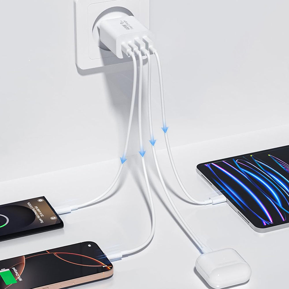 Techsuit PowerXQuad CH4 hálózati töltő, 40W, 3A, 2 x USB-A - 2 x USB-C, fehér