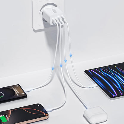 Techsuit PowerXQuad CH4 hálózati töltő, 40W, 3A, 2 x USB-A - 2 x USB-C, fehér