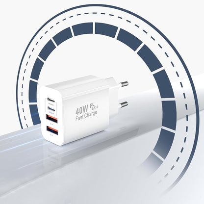 Techsuit PowerXQuad CH4 hálózati töltő, 40W, 3A, 2 x USB-A - 2 x USB-C, fehér