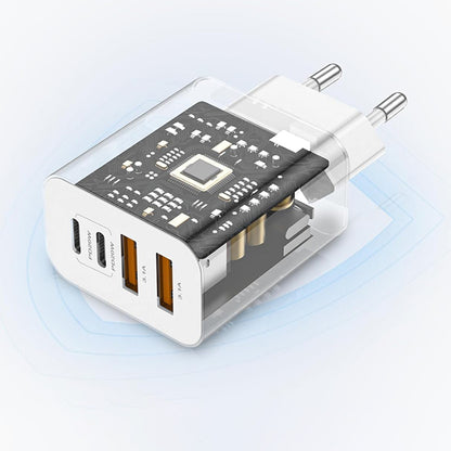 Techsuit PowerXQuad CH4 hálózati töltő, 40W, 3A, 2 x USB-A - 2 x USB-C, fehér