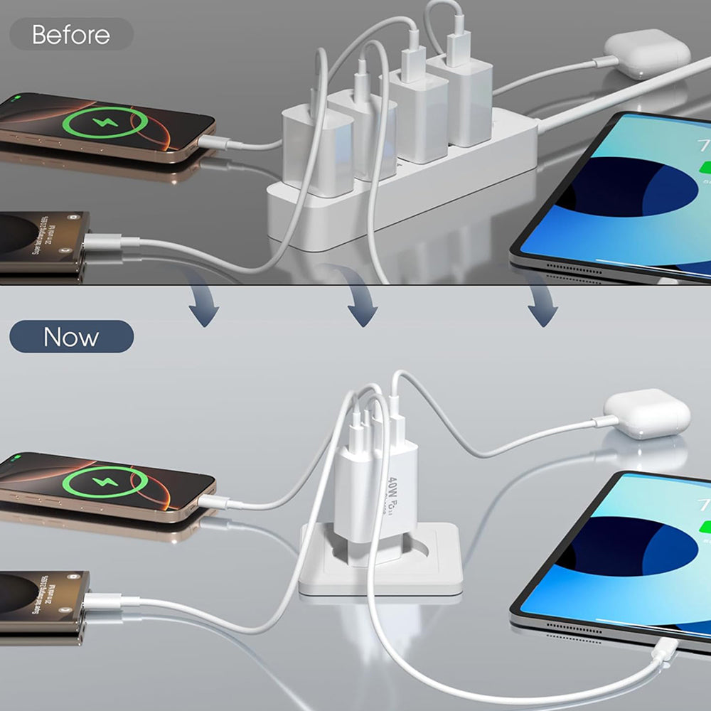 Techsuit PowerXQuad CH4 hálózati töltő, 40W, 3A, 2 x USB-A - 2 x USB-C, fehér
