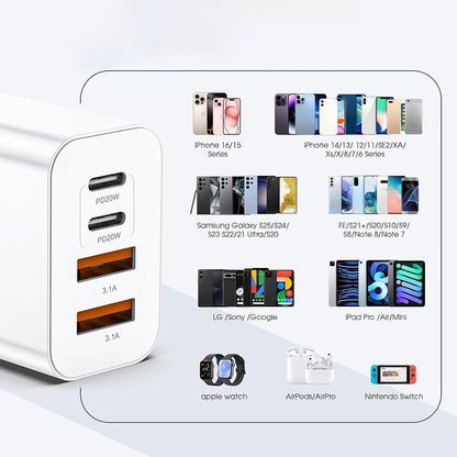 Techsuit PowerXQuad CH4 hálózati töltő, 40W, 3A, 2 x USB-A - 2 x USB-C, fehér
