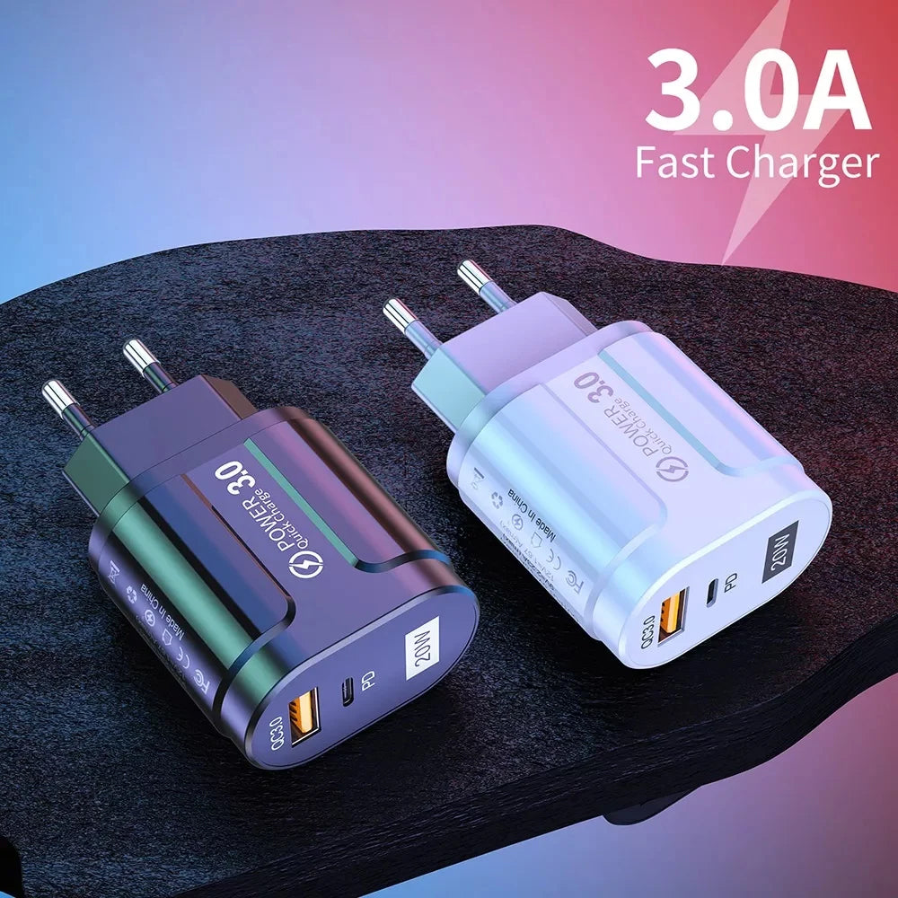 Techsuit Premium Hálózati Töltő, 20W, 3A, 1 x USB-A - 1 x USB-C, Fehér
