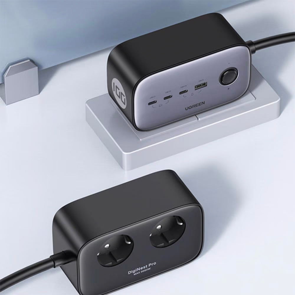 Hosszabbító UGREEN CD270, 2 x Schuko, Szürke