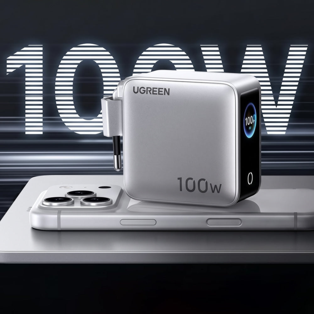 UGREEN Nexode Pro X772 (95942B) kijelzős hálózati töltő, 100 W, 5 A, 1 × USB-A – 3 × USB-C, szürke