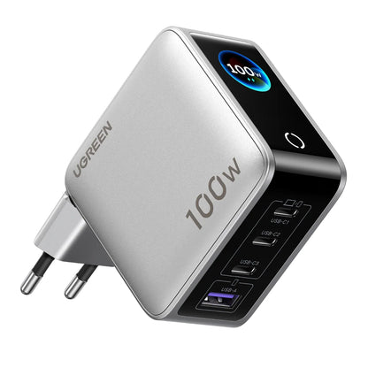 UGREEN Nexode Pro X772 (95942B) kijelzős hálózati töltő, 100 W, 5 A, 1 × USB-A – 3 × USB-C, szürke