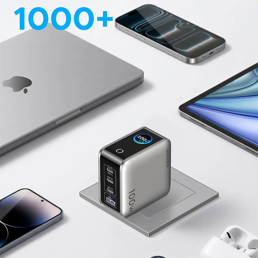 UGREEN Nexode Pro X772 (95942B) kijelzős hálózati töltő, 100 W, 5 A, 1 × USB-A – 3 × USB-C, szürke