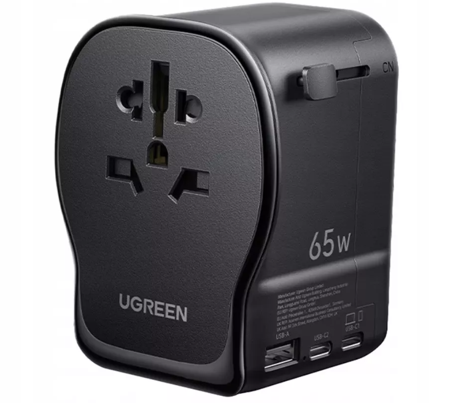 UGREEN Travel S550 hálózati töltő (55001), 65W, 3,25A, 1 x USB-A - 2 x USB-C, Fekete