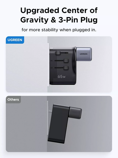 UGREEN Travel S550 hálózati töltő (55001), 65W, 3,25A, 1 x USB-A - 2 x USB-C, Fekete