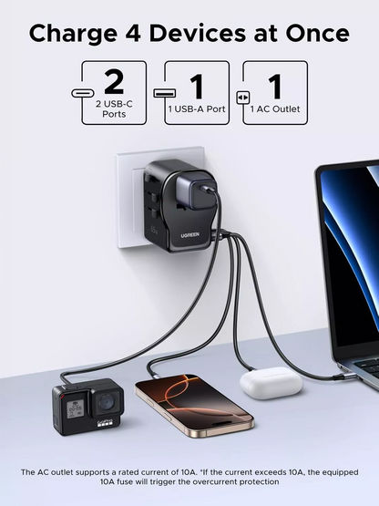 UGREEN Travel S550 hálózati töltő (55001), 65W, 3,25A, 1 x USB-A - 2 x USB-C, Fekete