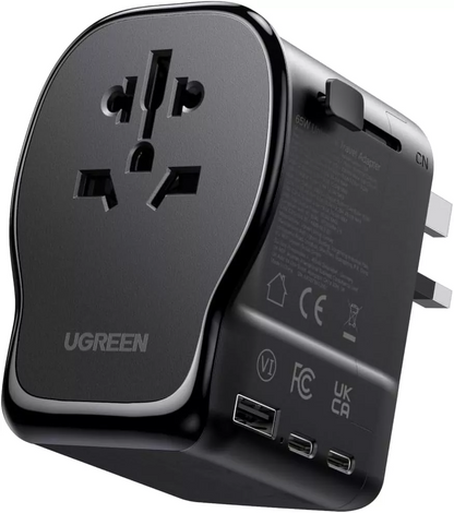 UGREEN Travel S550 hálózati töltő (55001), 65W, 3,25A, 1 x USB-A - 2 x USB-C, Fekete