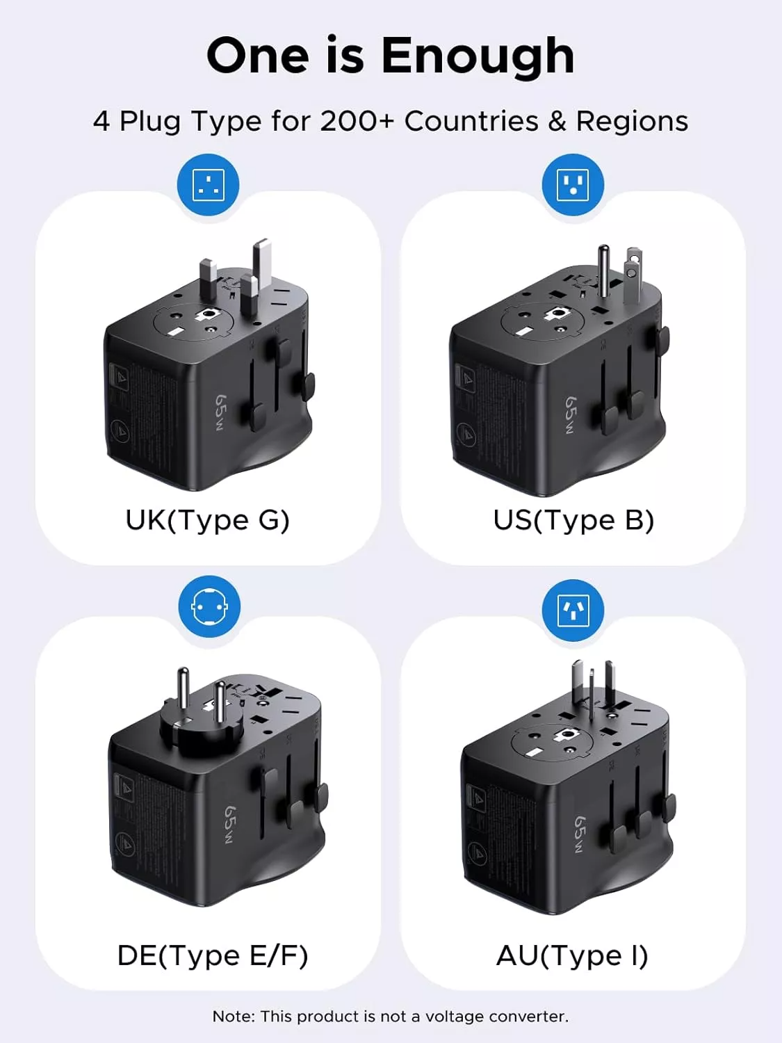 UGREEN Travel S550 hálózati töltő (55001), 65W, 3,25A, 1 x USB-A - 2 x USB-C, Fekete
