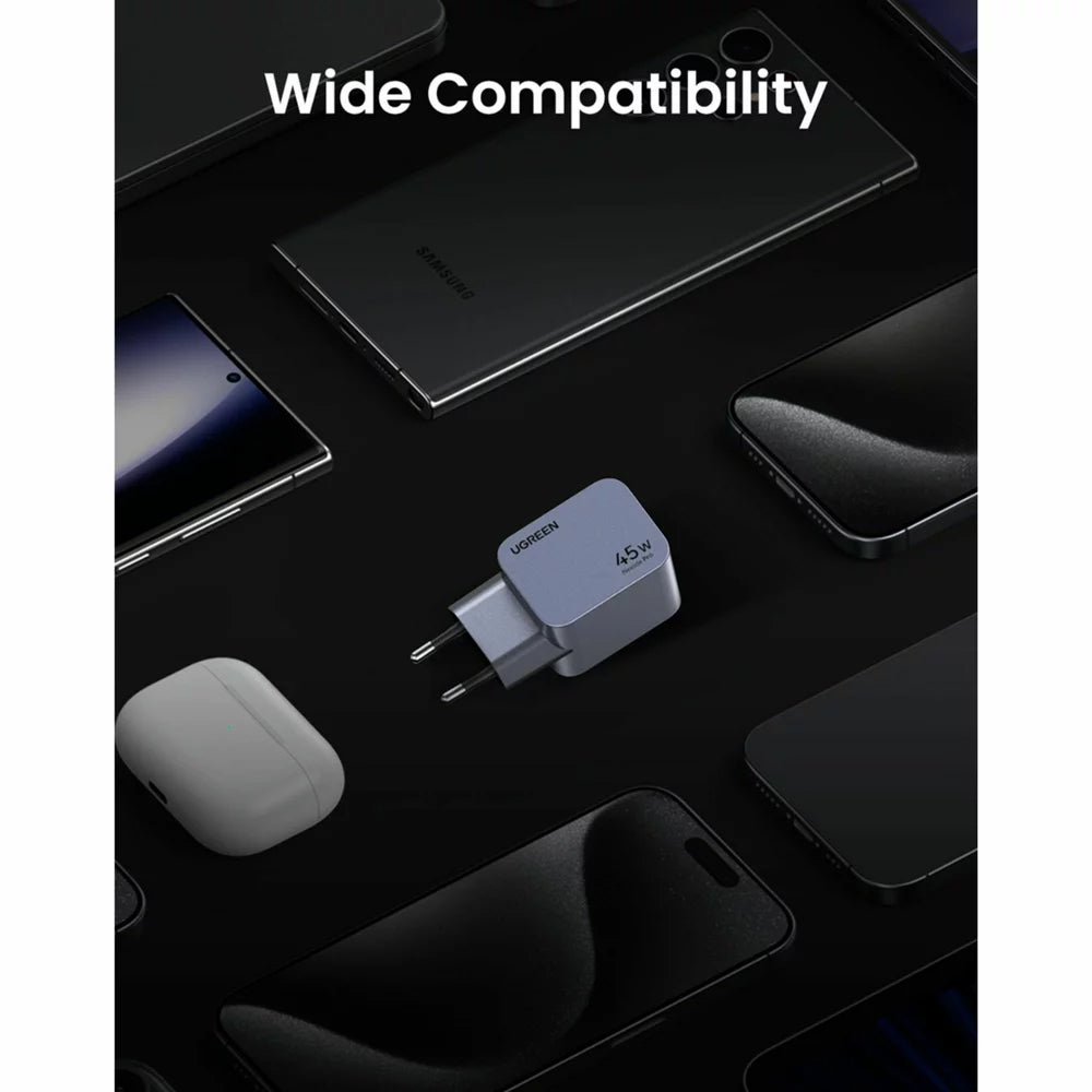 Hálózati töltő UGREEN X707 Nexode Pro, 45W, 3A, 2 x USB-C, Szürke 