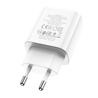Borofone BBN4 Potential hálózati töltő, 20W, 3A, 1 x USB-A - 1 x USB-C, fehér