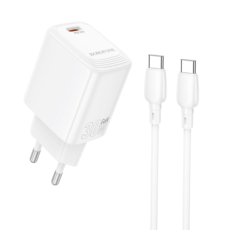 Hálózati töltő USB-C kábellel Borofone BN28 Fuente, 30W, 3A, 1 x USB-C, Fehér