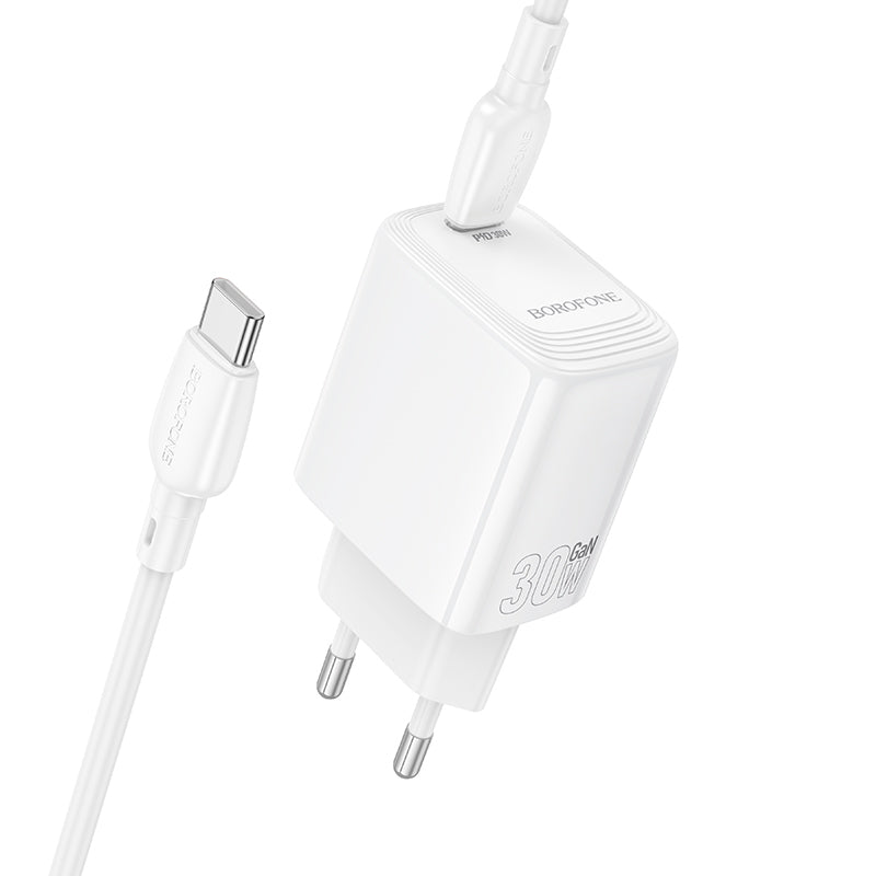 Hálózati töltő USB-C kábellel Borofone BN28 Fuente, 30W, 3A, 1 x USB-C, Fehér