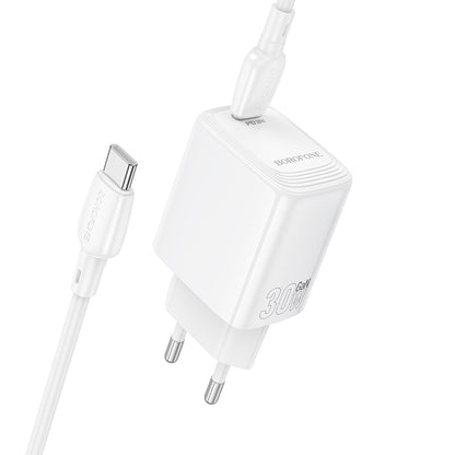 Hálózati töltő USB-C kábellel Borofone BN28 Fuente, 30W, 3A, 1 x USB-C, Fehér