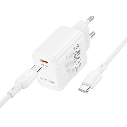 Hálózati töltő USB-C kábellel Borofone BN28 Fuente, 30W, 3A, 1 x USB-C, Fehér