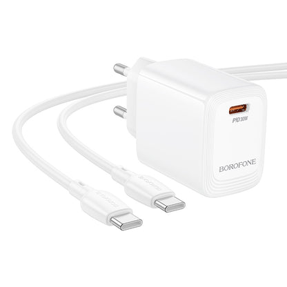Hálózati töltő USB-C kábellel Borofone BN28 Fuente, 30W, 3A, 1 x USB-C, Fehér