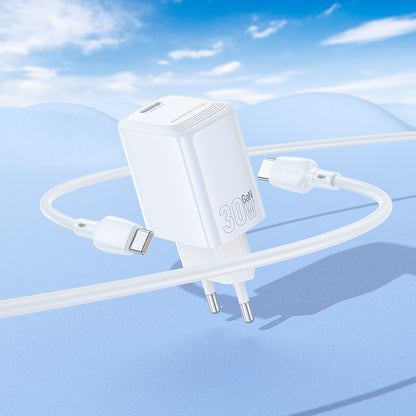 Hálózati töltő USB-C kábellel Borofone BN28 Fuente, 30W, 3A, 1 x USB-C, Fehér