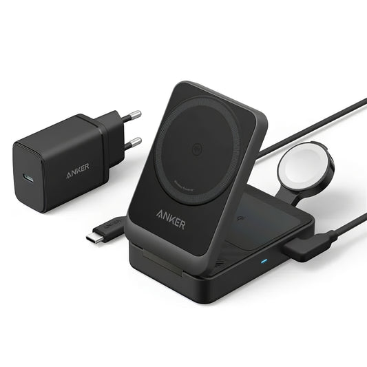 Anker MagGo 3in1 vezeték nélküli hálózati töltő, 15W, 1.67A, Fekete, Újrapecsételt B2557311