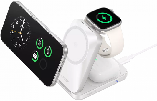 Anker Prime MagGo 3in1 vezeték nélküli hálózati töltő, 25W, fehér B25N1G21