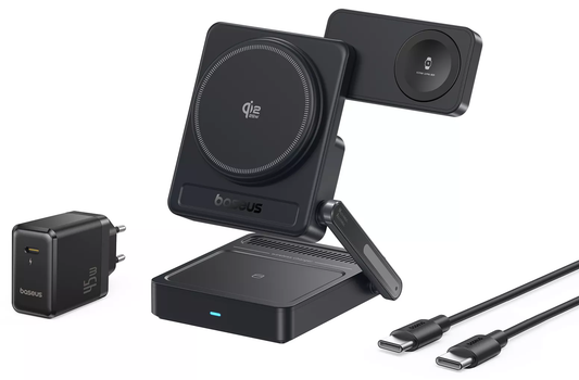 Baseus PicoGo AF21 3in1 vezeték nélküli hálózati töltő, 35W, fekete E0205401