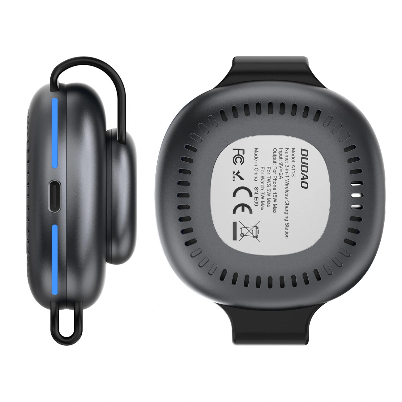 Dudao A11S 3in1 vezeték nélküli hálózati töltő, 15W, Fekete