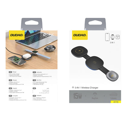 Dudao A11S 3in1 vezeték nélküli hálózati töltő, 15W, Fekete