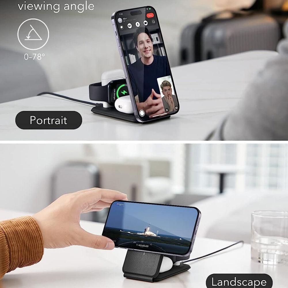 ESR Travel 3in1 vezeték nélküli hálózati töltő, 15W, 1.67A, Fekete