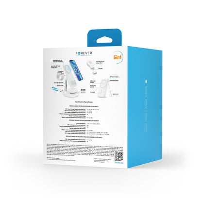 Forever MACS-100 5in1 vezeték nélküli hálózati töltő, 20W, 3A, 1 x USB-A, Fehér